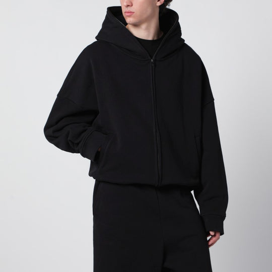Black Cotton Zip-Up Hoodie