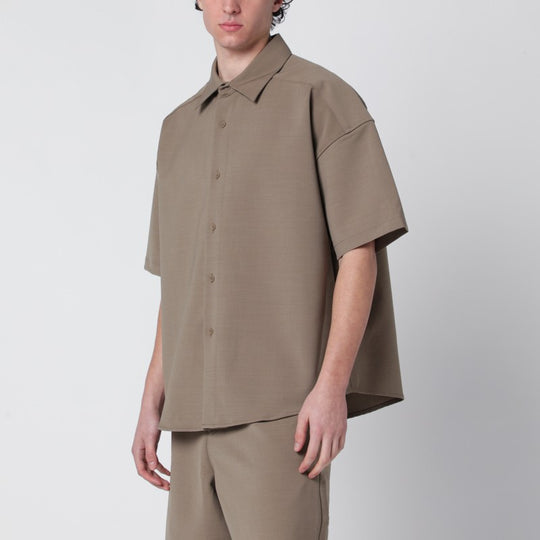 Beige Oversized Short-Sleeve Shirt
