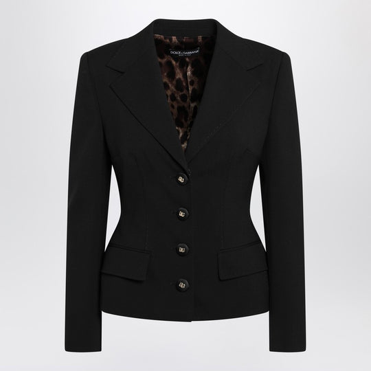 Black Single-Breasted Wool Canvas Jacket