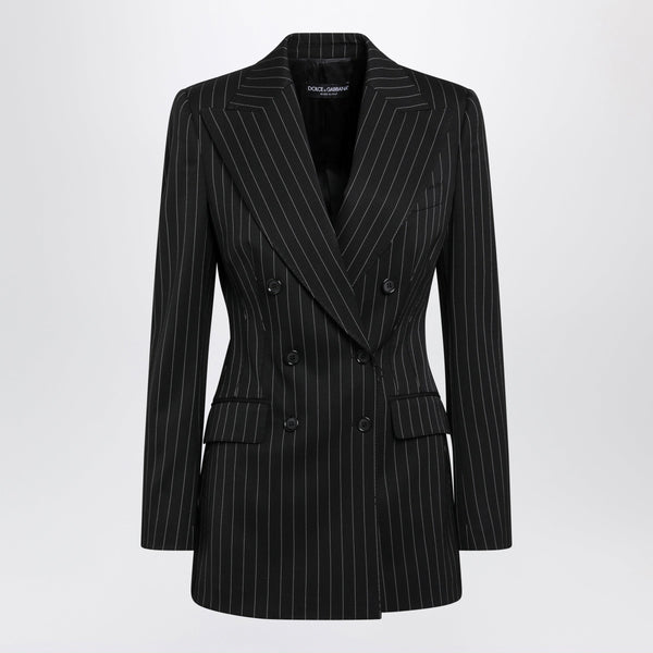 Double-Breasted Black Pinstripe Blazer In Virgin Wool