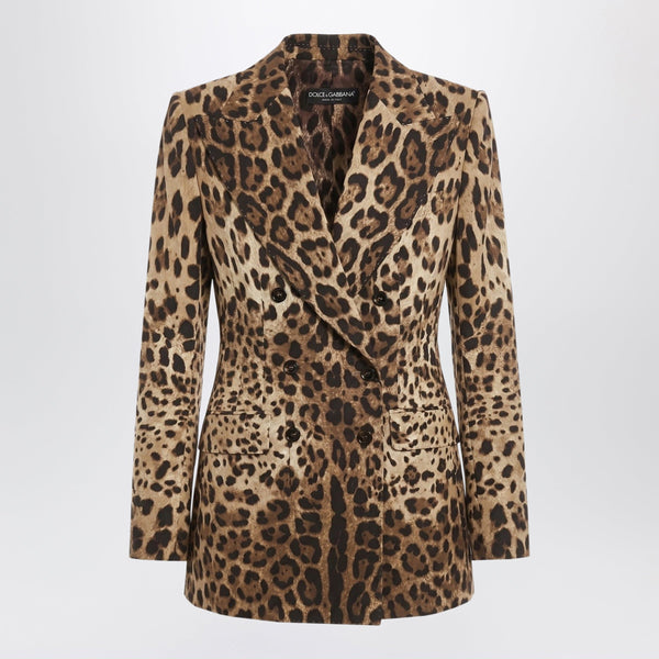 Leopard-Print Double-Breasted Wool Jacket