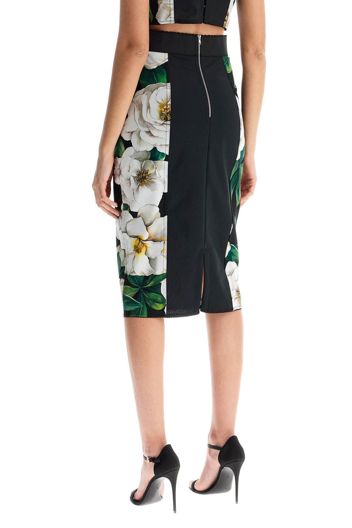 Black Floral Synthetic Knee Length Skirt