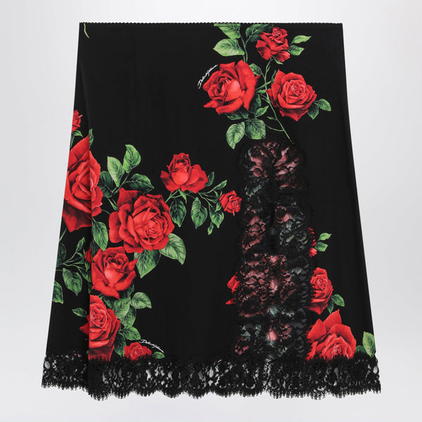 Floral-Pattern Skirt In Silk Blend And Lace