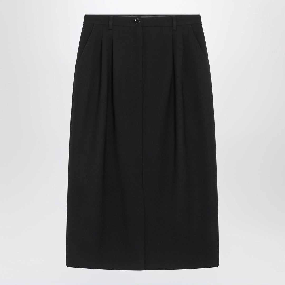 Dolce & Gabbana Falda Negra De Lana Doble Crepé