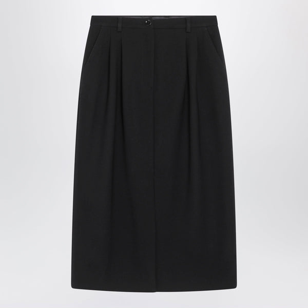 Black Wool Double Crêpe Skirt