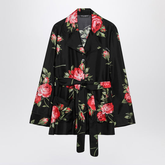 Black Vanity Shirt With Bouquet Rose Print