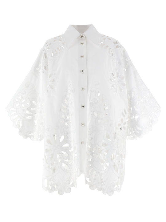 Cut-Out Embroidery Shirt Shirt And Blouse White