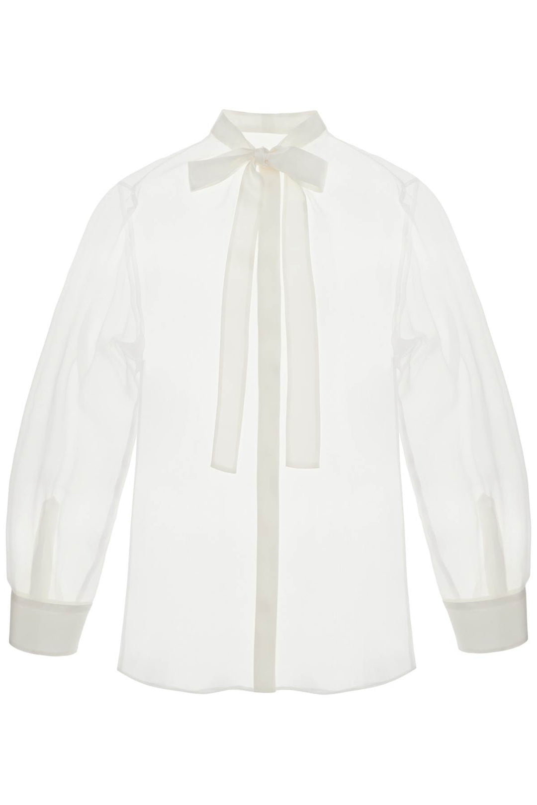 Optical White Silk Shirt With Mandarin Collar