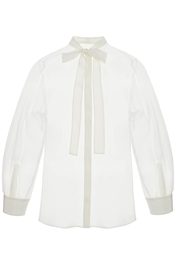 Optical White Silk Shirt With Mandarin Collar