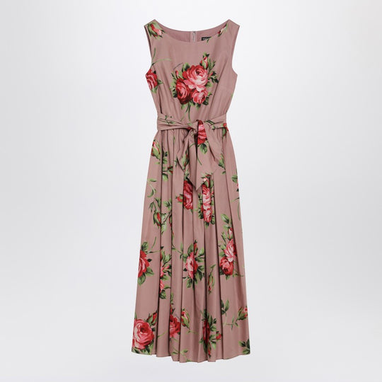 Cotton Dress With Bouquet Rose Print