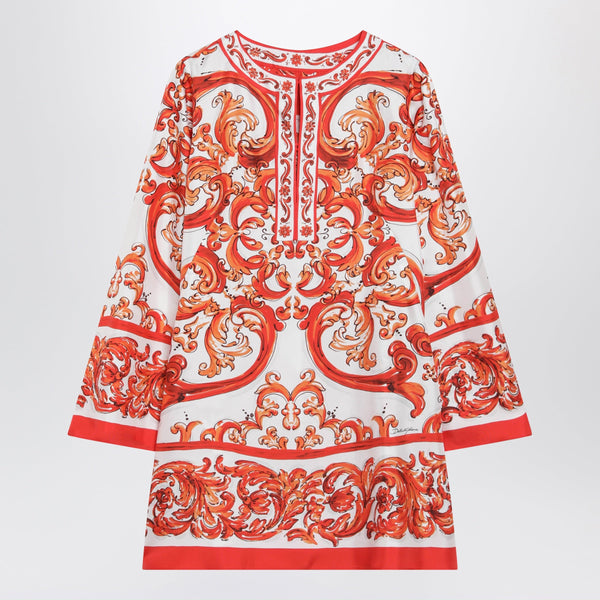 Maiolica-Print Silk Twill Kaftan Dress, Multicolour