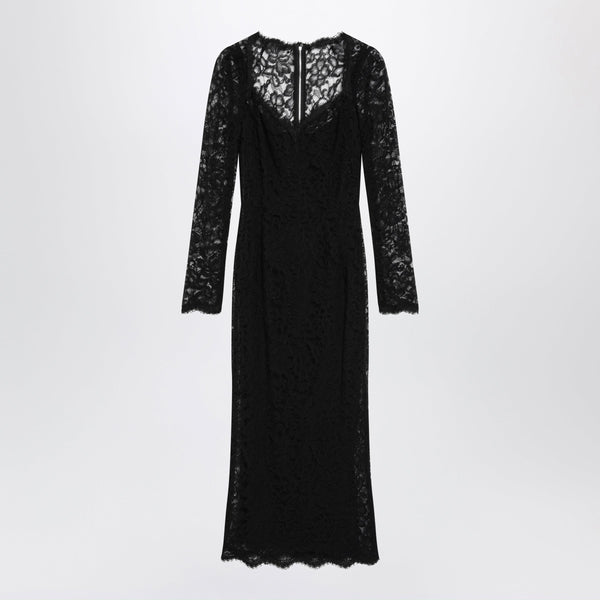 Black Floral Lace Midi Dress