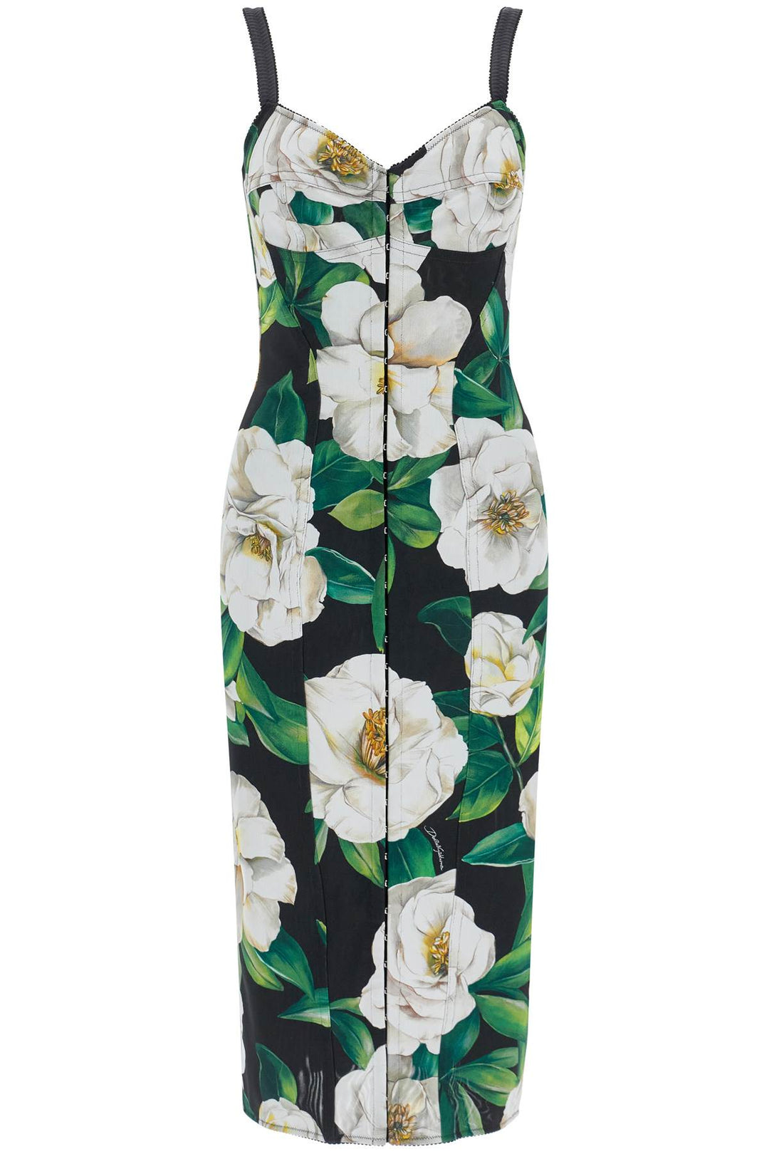 Black Floral Midi Synthetic Dress