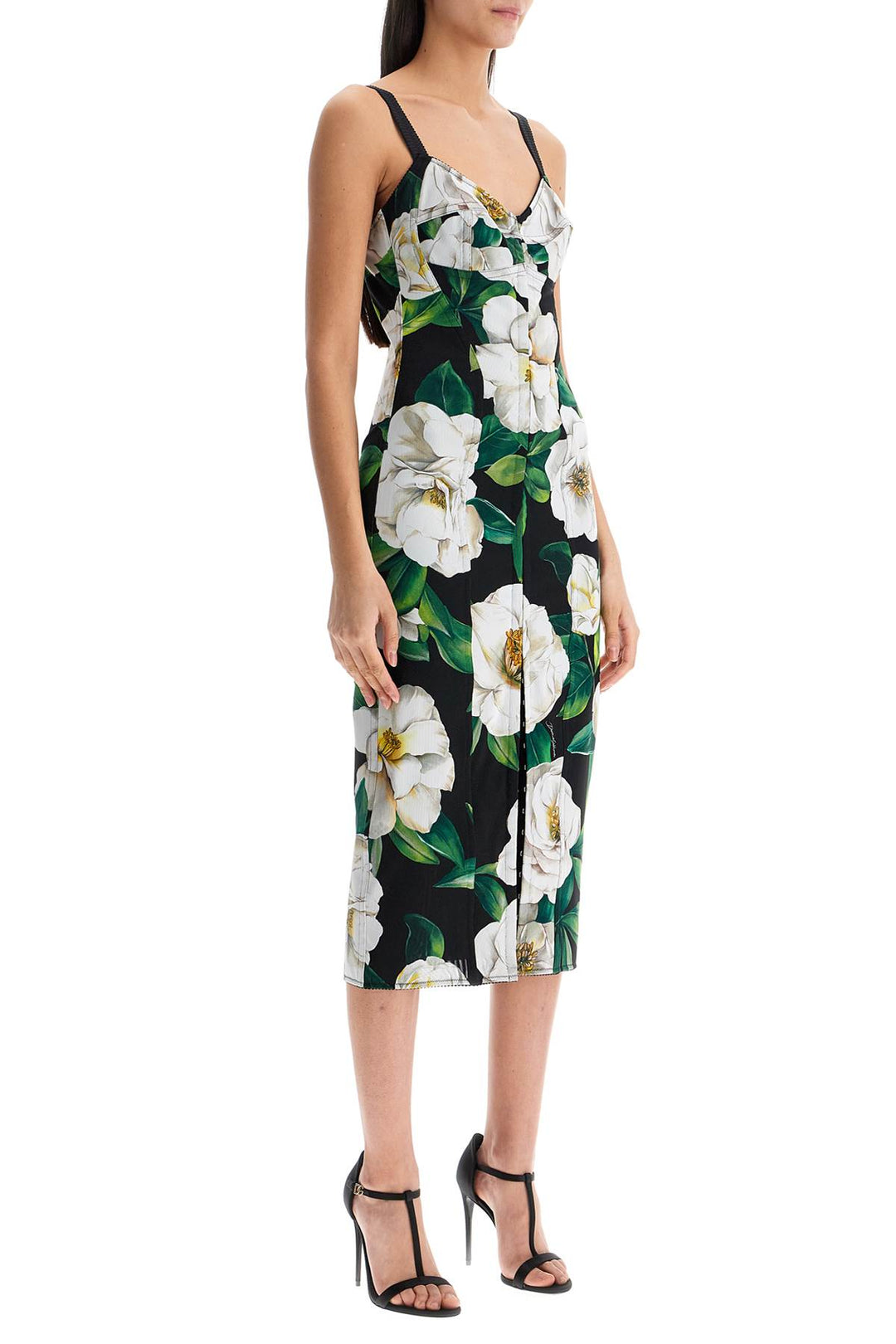 Black Floral Midi Synthetic Dress