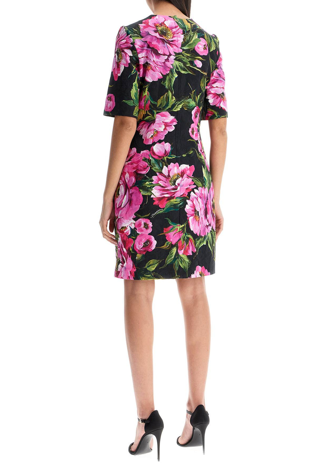 Black Floral Cotton Dress With Peonies