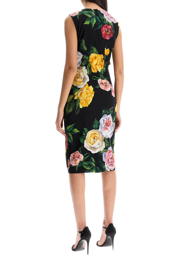 Elegant Black Floral Silk Dress Knee Length