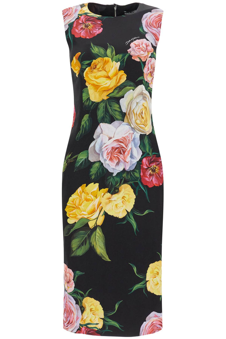 Elegant Black Floral Silk Dress Knee Length