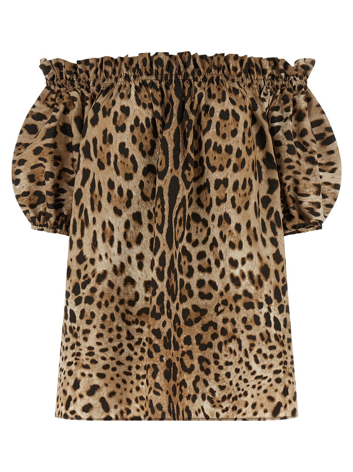 Dolce & Gabbana Animal Print Cotton Top Tops - Brown | d453455696186807c09d6d26a393b92187d10cc2