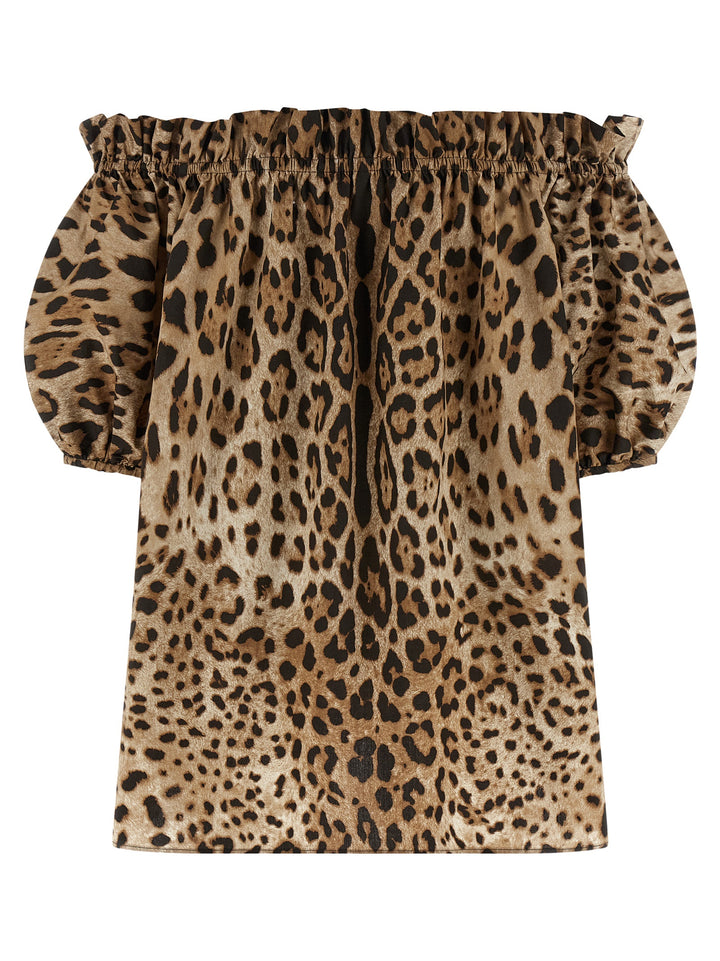 Dolce & Gabbana Animal Print Cotton Top Tops - Brown | 1a05a94625b4de9966d7f6ea6bf4cd23c58712fd
