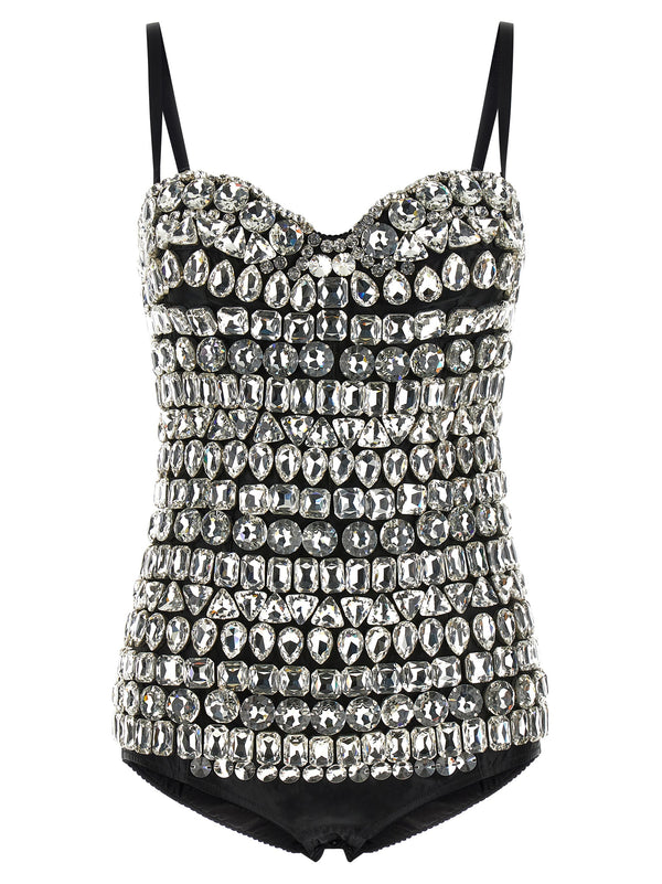 Crystal Bodysuit Tops Silver