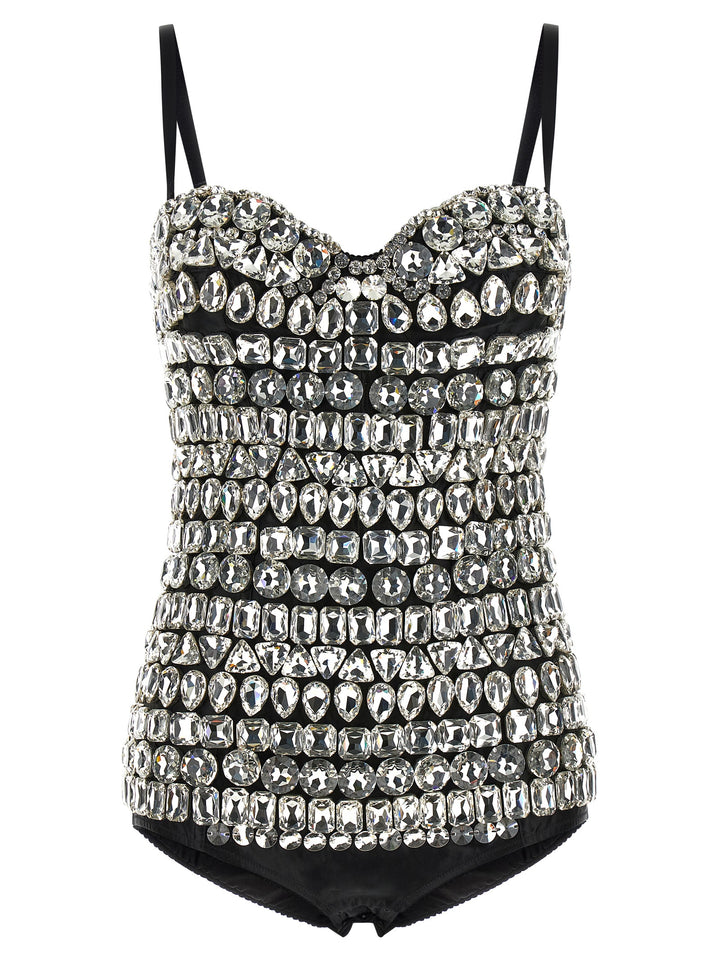 Dolce & Gabbana Crystal Bodysuit Tops - Silver | 56de4d444af87caa076dc218248a01c2f2061e92
