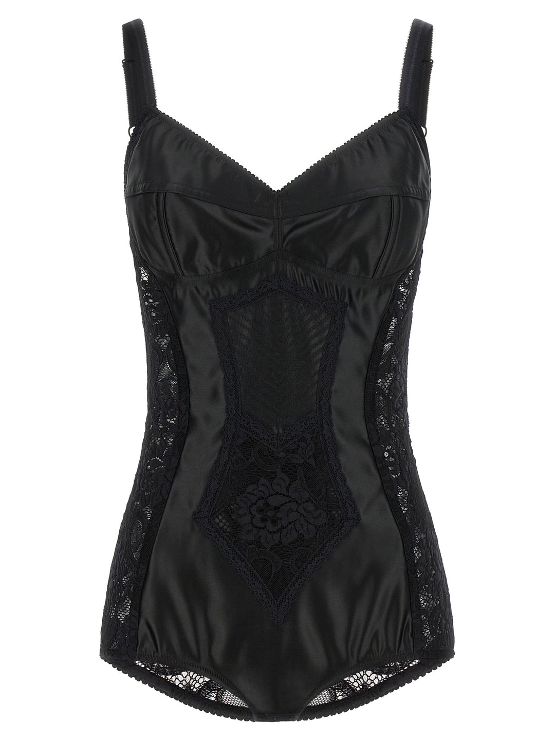 Dolce & Gabbana Satin And Lace Corsetry Bodysuit Tops - Black | d68bbbe6ce3a9e1c1f10a19ea4e5ab4115c8e133