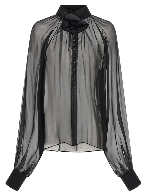 Chiffon Blouse With Flower Shirt And Blouse Black