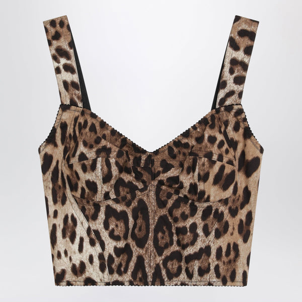 Leopard-Print Cotton Bustier Top