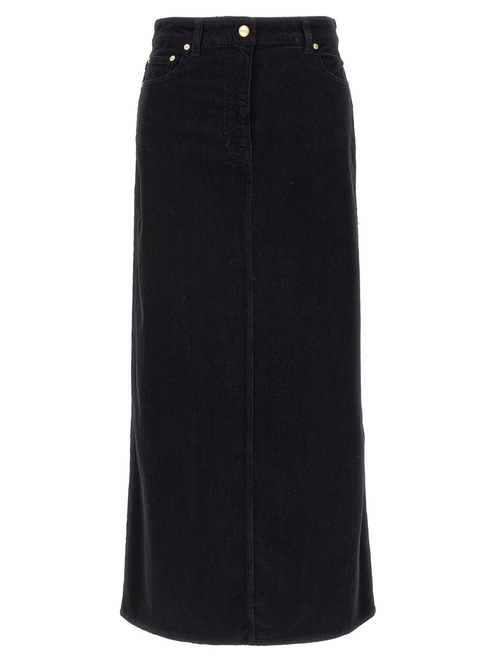 Long Velvet Ribbed Skirt Skirts Black