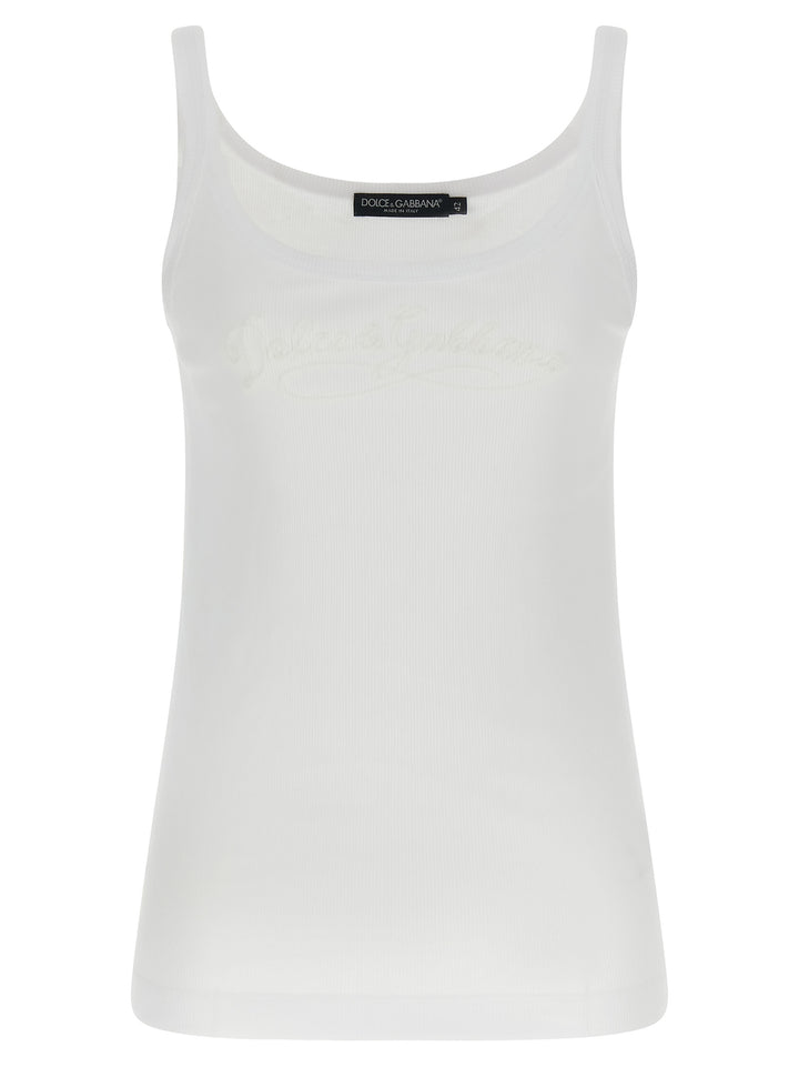 Dolce & Gabbana Logo Embroidery Tank Top Tops - White | 89b61e64fefbeb53f48818632a38dc33bd824962