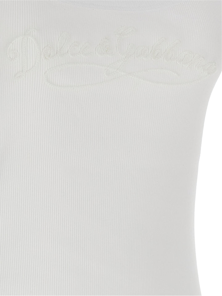 Dolce & Gabbana Logo Embroidery Tank Top Tops - White | 222a79182a496c4f4960814a1b6d39e9056d2c82