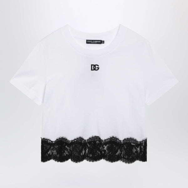 White Jersey T-Shirt With Lace