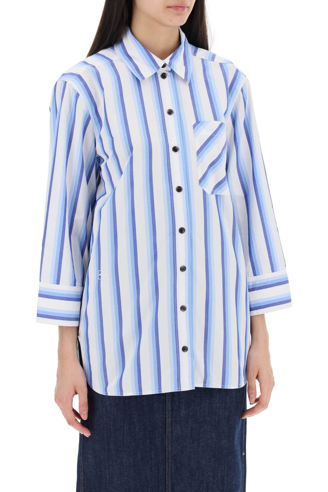 Camicia Oversize A Righe In Popeline