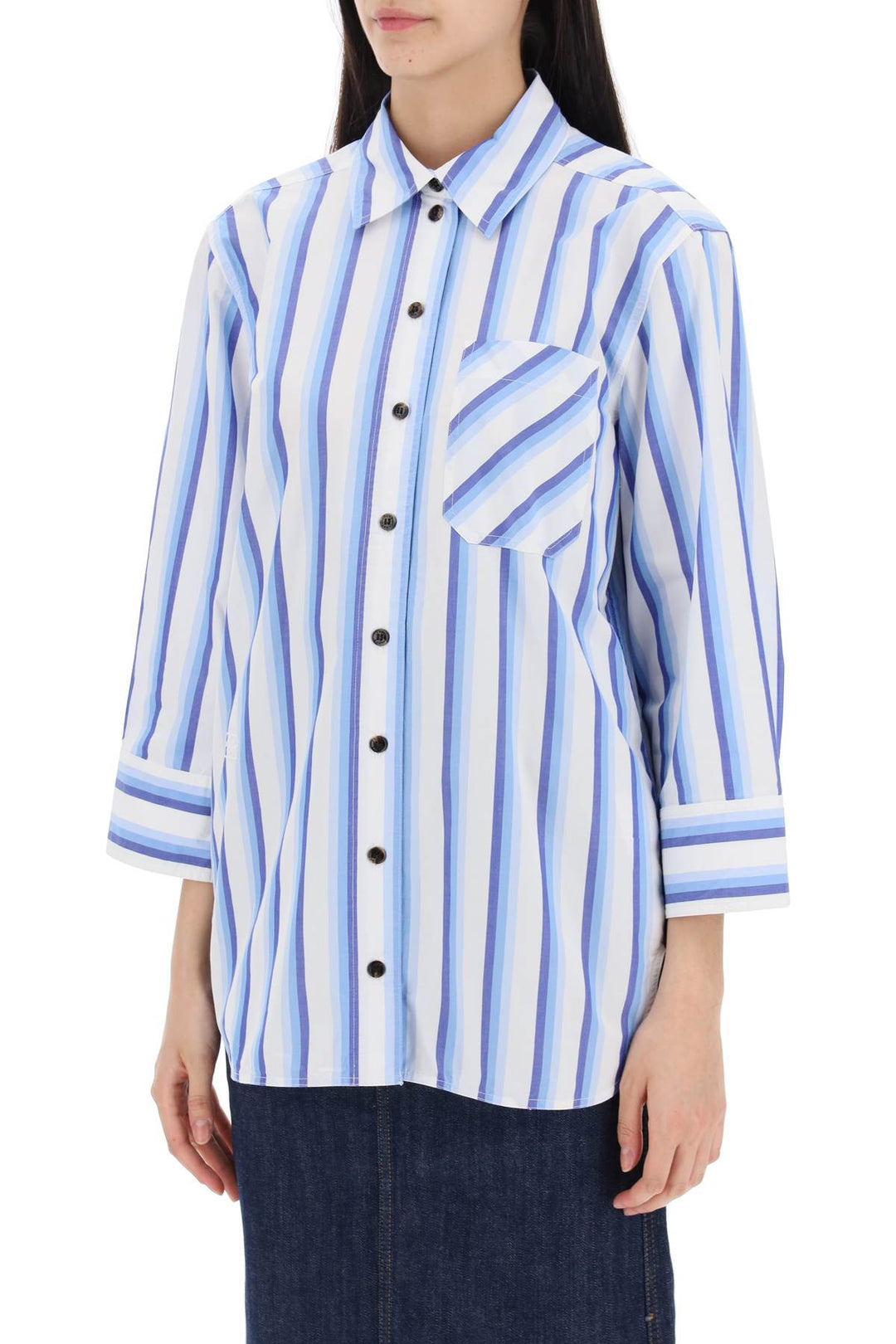 Camicia Oversize A Righe In Popeline