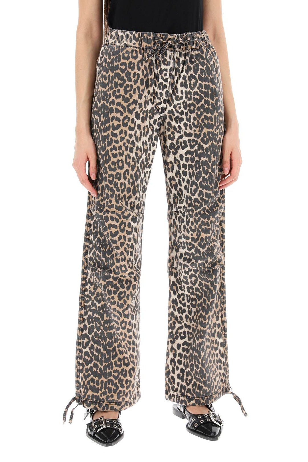 Pantaloni In Tela Di Cotone Animalier