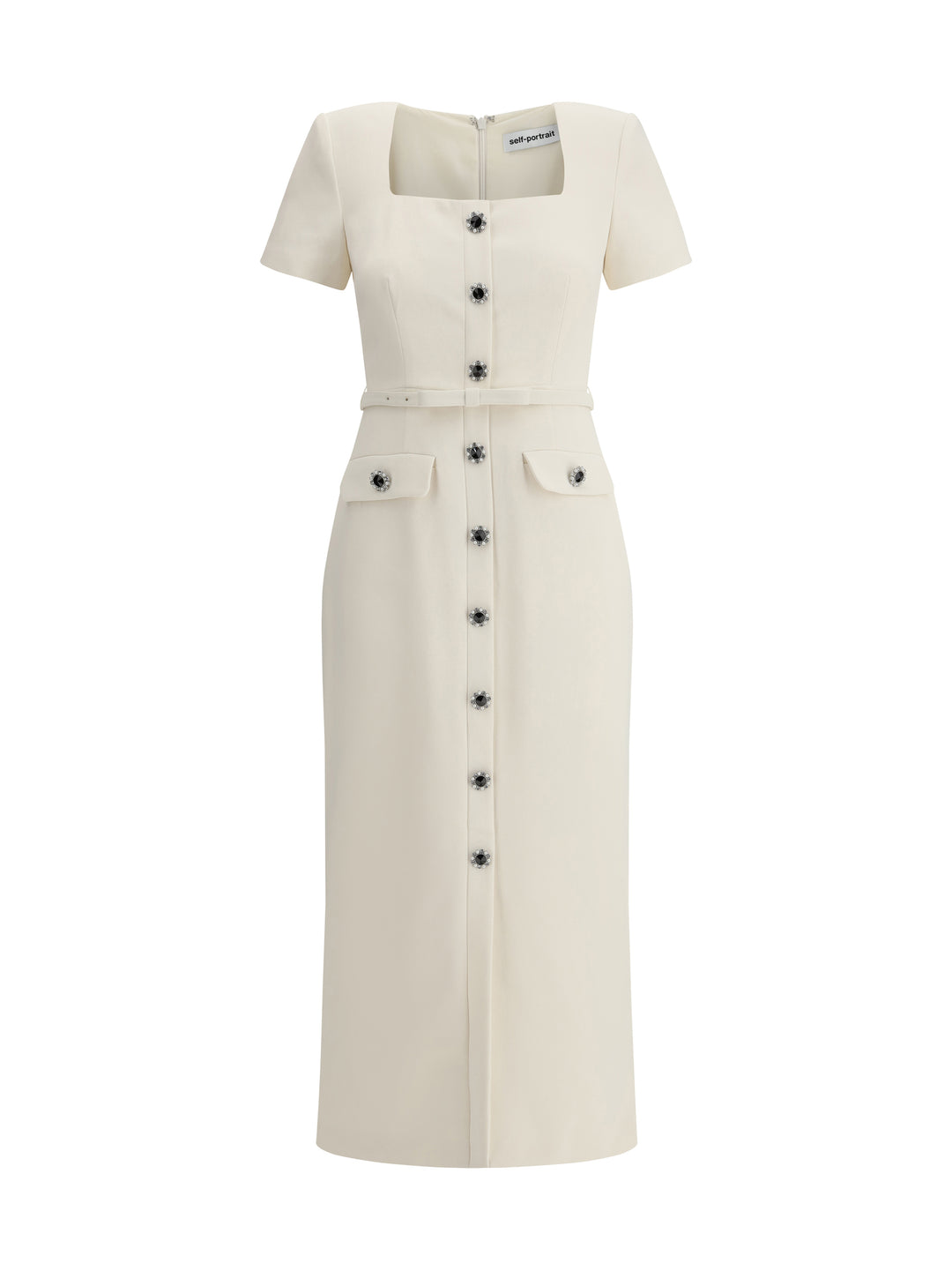 CREAM CREPE BUTTON MIDI DRESS