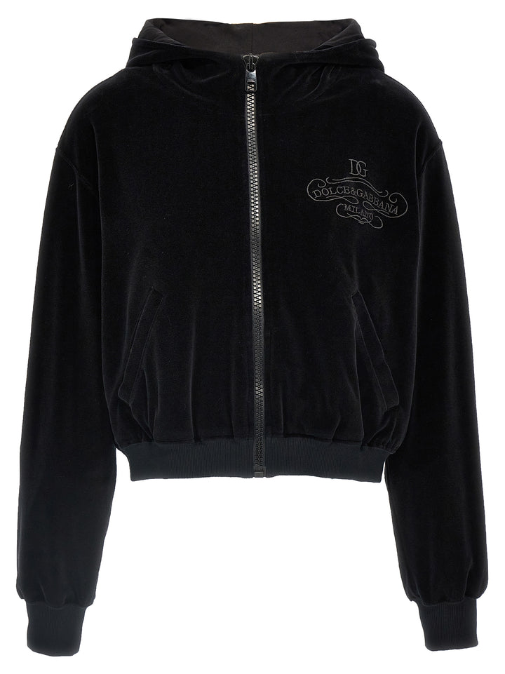 Logo Embroidery Chenille Hoodie Sweatshirt Black