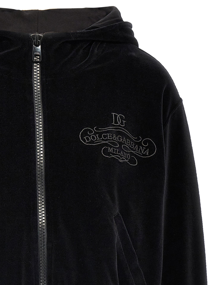 Logo Embroidery Chenille Hoodie Sweatshirt Black