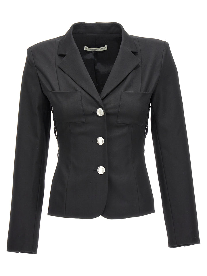 Alessandra Rich Single Breast Lace-Up Blazer Jacket BlazerS - Black | 820f49044cceda3d916a5a054d7506910b490c41
