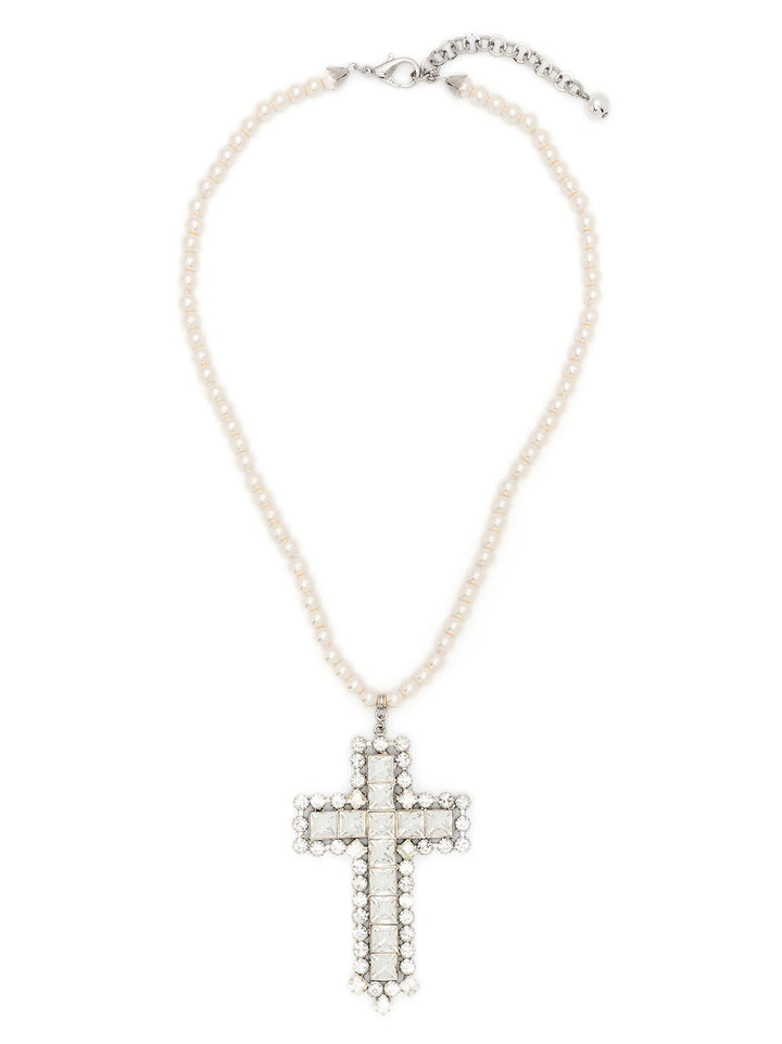 Pearl Crystal Cross Jewelry Silver