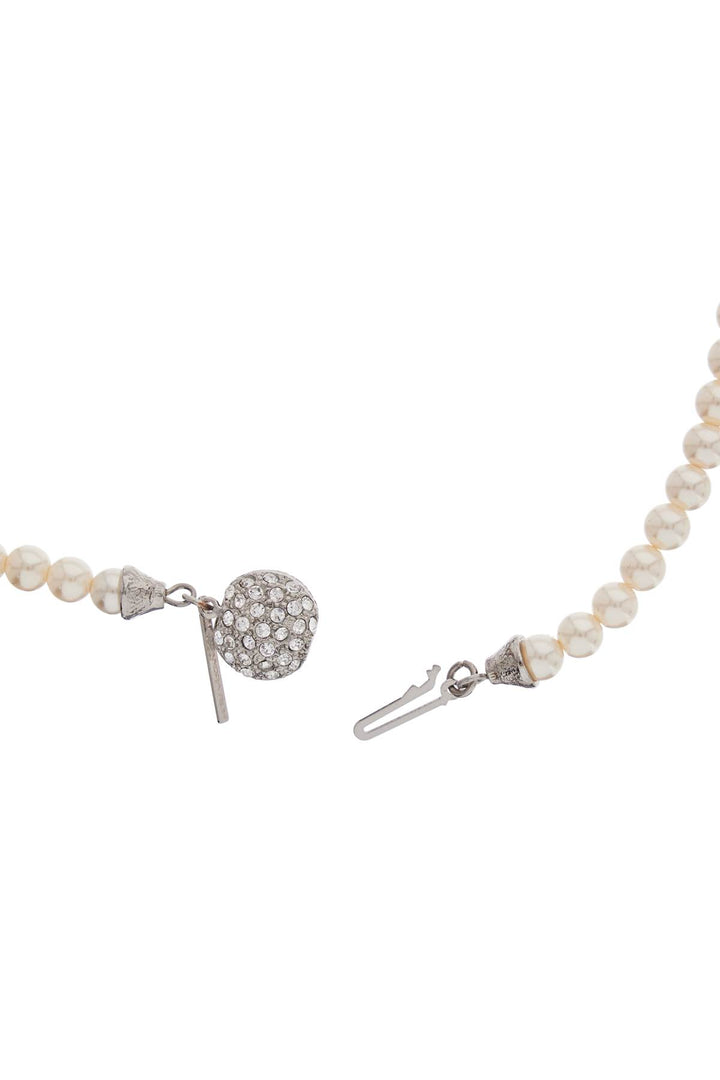 Long 3 Strand Ivory Pearl Necklace With Rhinestones