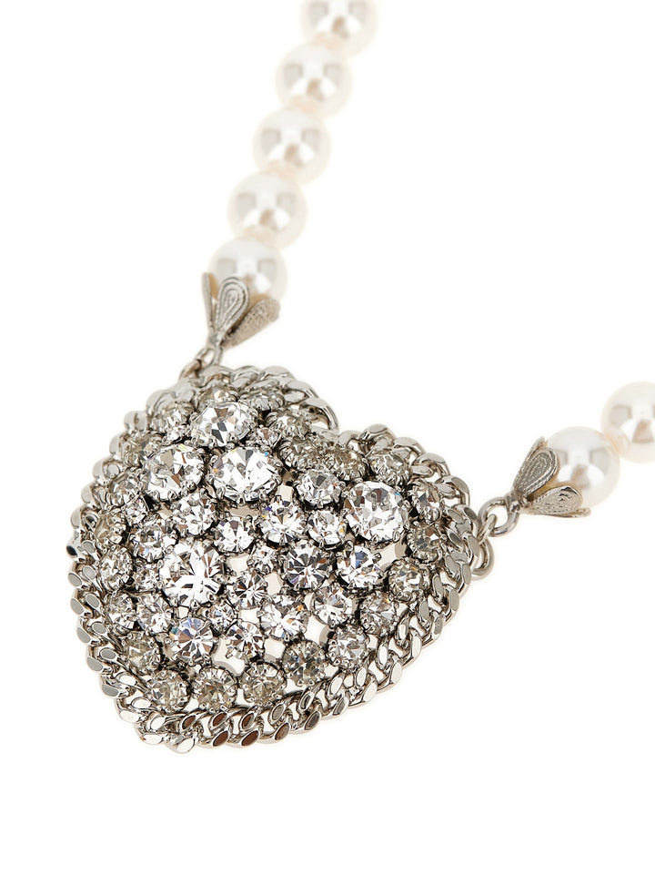 Alessandra Rich Pearl Heart Necklace Jewelry - White | 6dad719642797a3f7d6c21828d8fcb9d7a7a01a9