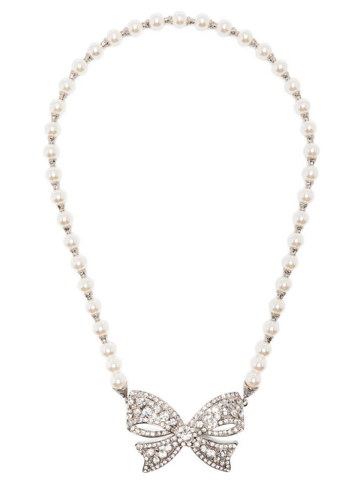 Alessandra Rich Pearl Bow Necklace Jewelry - White | e69097fced0ae7fac4ea94c695e62bbeb7fbf93a