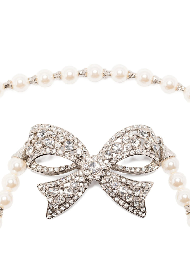 Alessandra Rich Pearl Bow Necklace Jewelry - White | 8b42236b67fdc31ee2fca60b544714721a72ea59