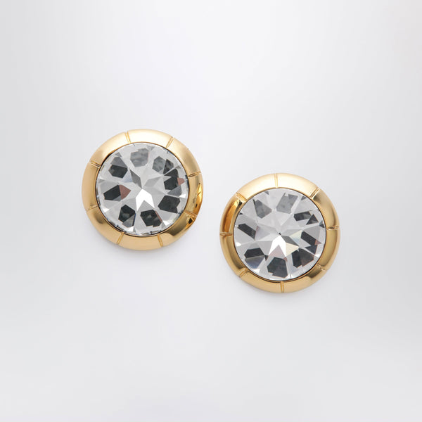 Round Gold-Tone Clip-On Earrings With Crystal