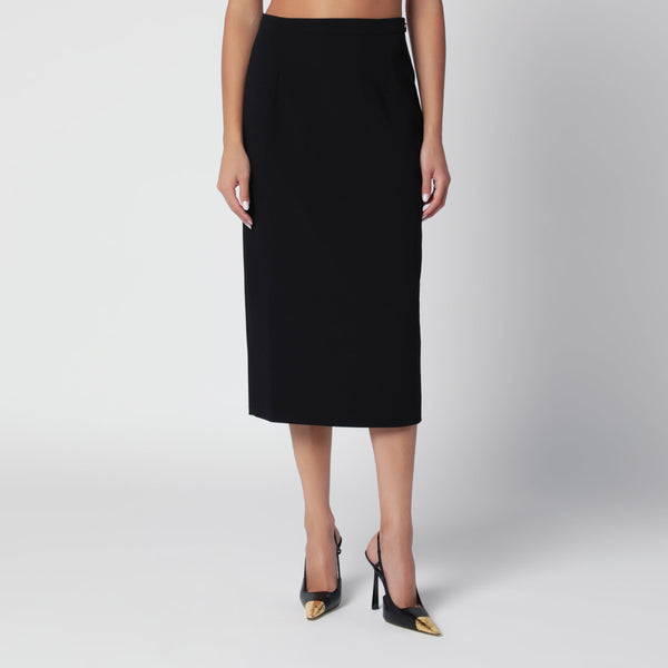 Black Midi Pencil Skirt In Wool Crêpe