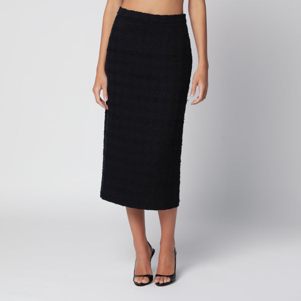 Black Bouclé Tweed Midi Skirt