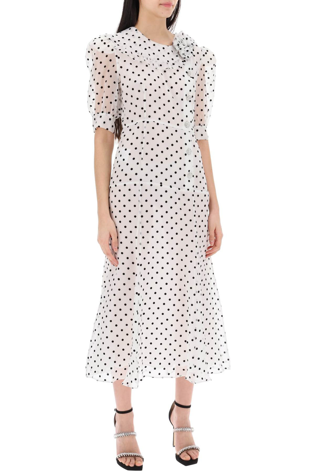 'Silk Organza Midi Dress With Polka