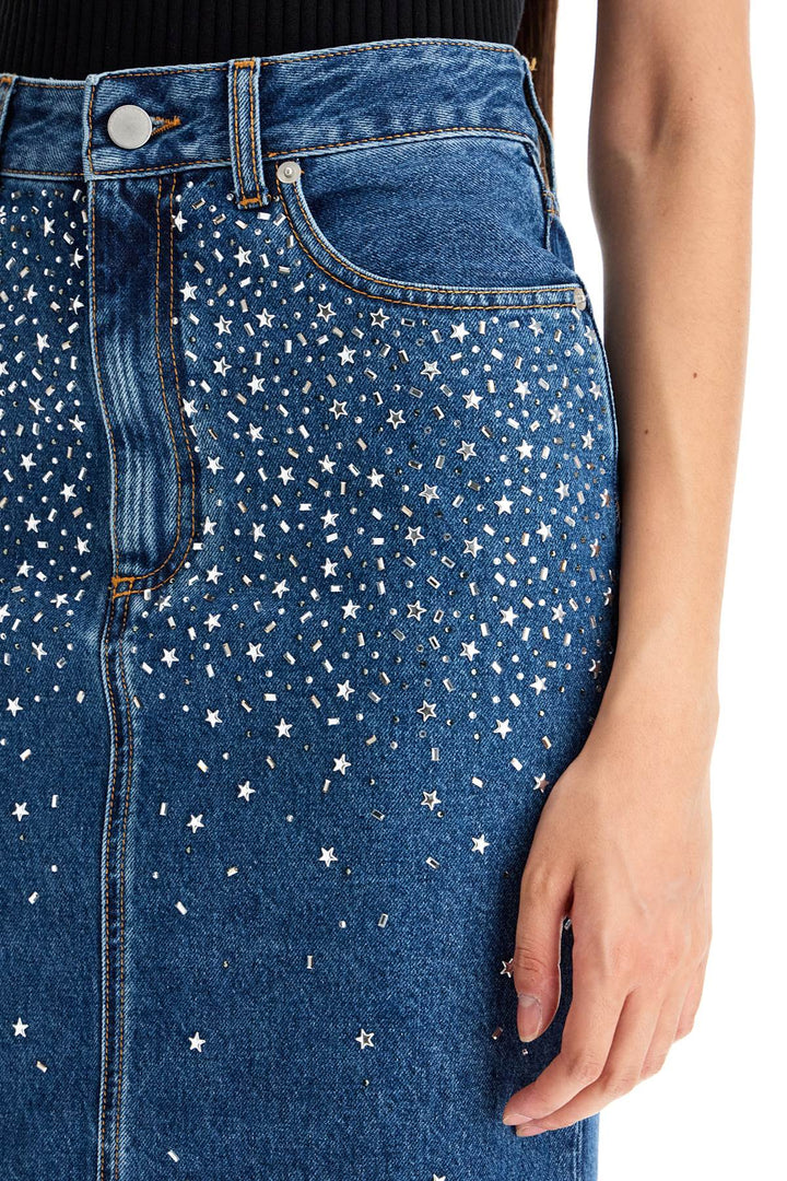 Gonna Midi In Denim Con Strass