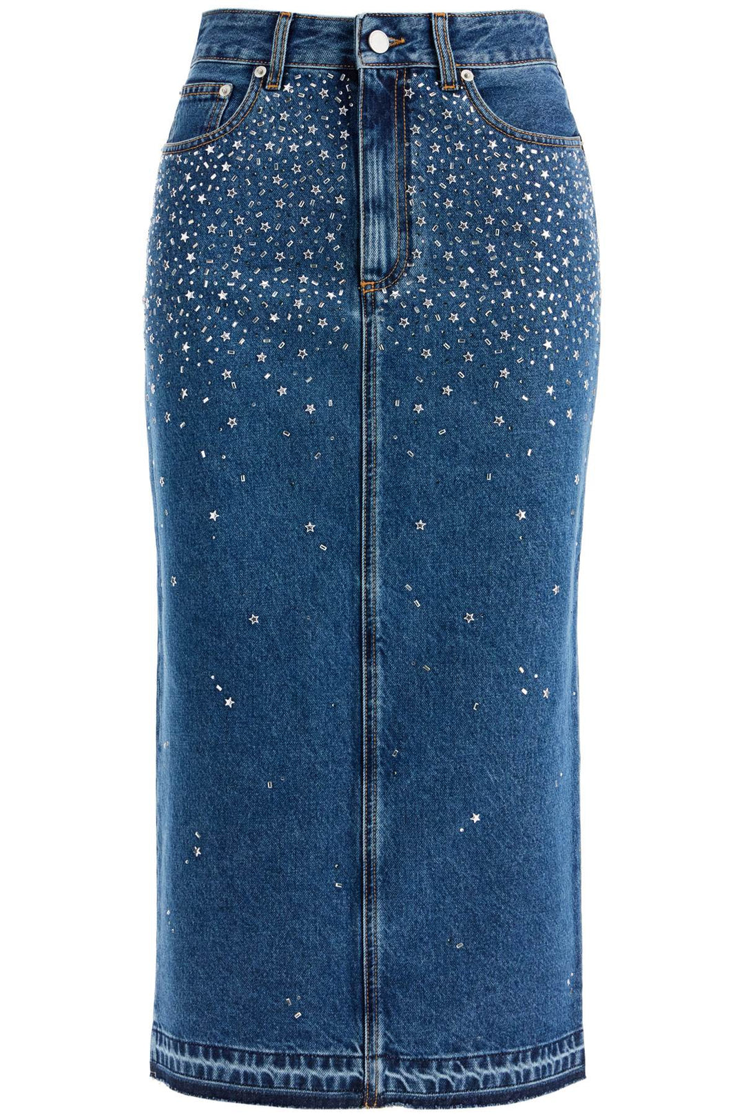 Gonna Midi In Denim Con Strass